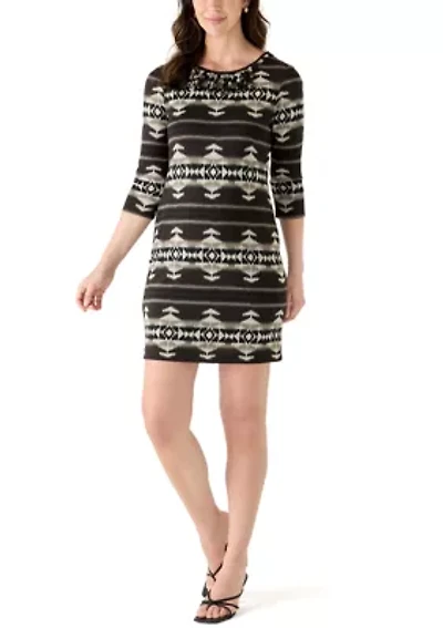Women's Elbow Sleeve Medallion Print Mini Dress