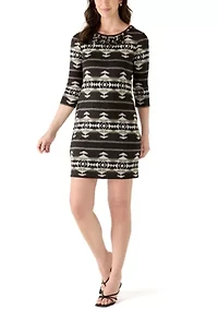 Women's Elbow Sleeve Medallion Print Mini Dress