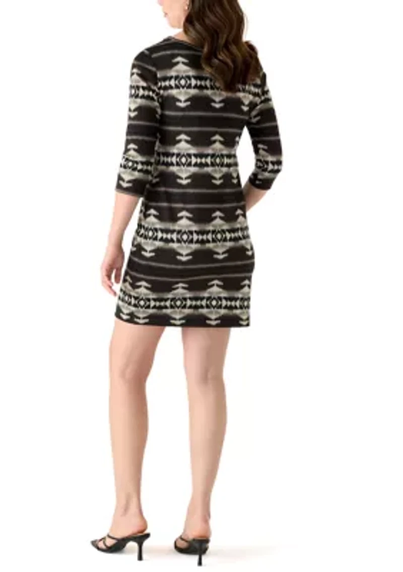 Women's Elbow Sleeve Medallion Print Mini Dress