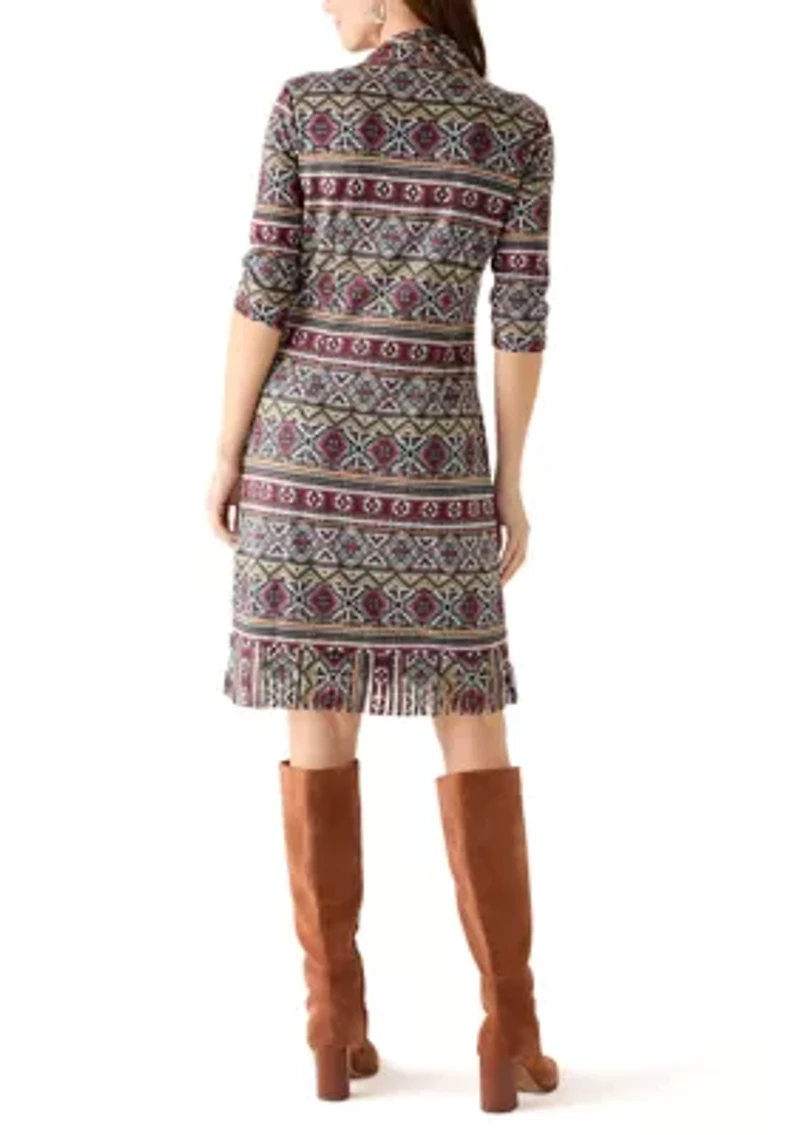 Women's Elbow Sleeve Cowl Neck Fringe Dress