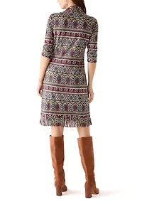 Women's Elbow Sleeve Cowl Neck Fringe Dress