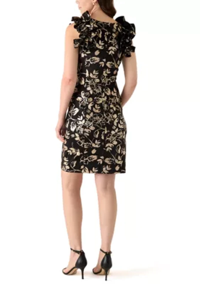 Women's Ruffle Sleeve Sequin Shift Dress