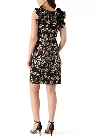 Women's Ruffle Sleeve Sequin Shift Dress