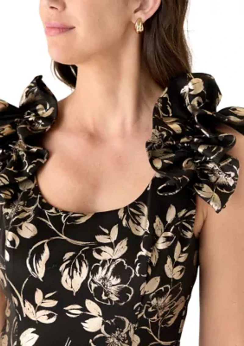 Women's Ruffle Sleeve Sequin Shift Dress