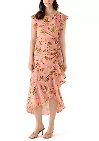 Women's Flutter Sleeve Floral Midi Dress