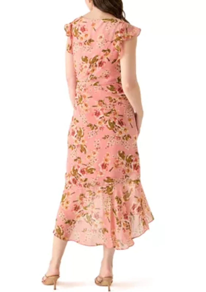 Women's Flutter Sleeve Floral Midi Dress