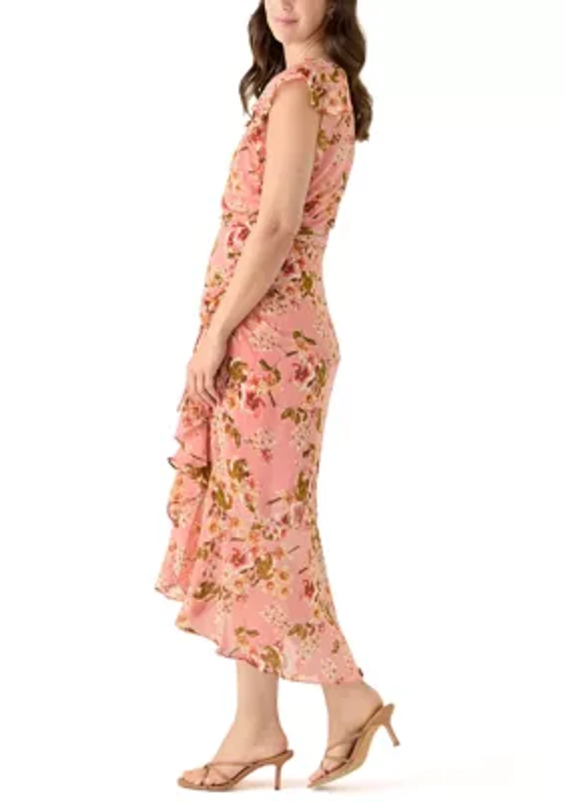 Women's Flutter Sleeve Floral Midi Dress