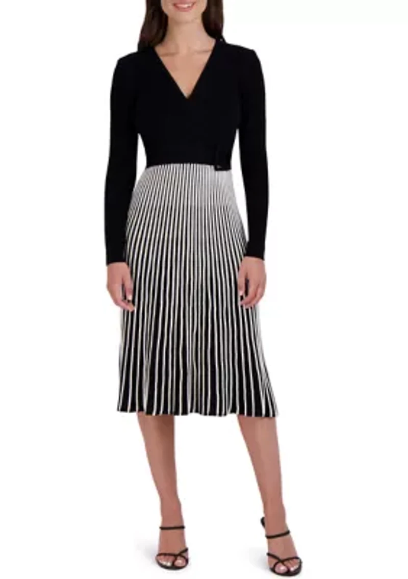 Women's Rib Pleated Belted Dress