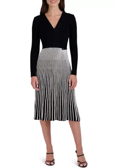 Women's Rib Pleated Belted Dress