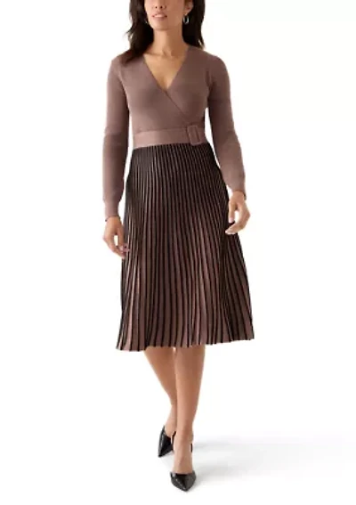 Women's Rib Pleated Belted Dress