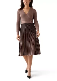 Women's Rib Pleated Belted Dress