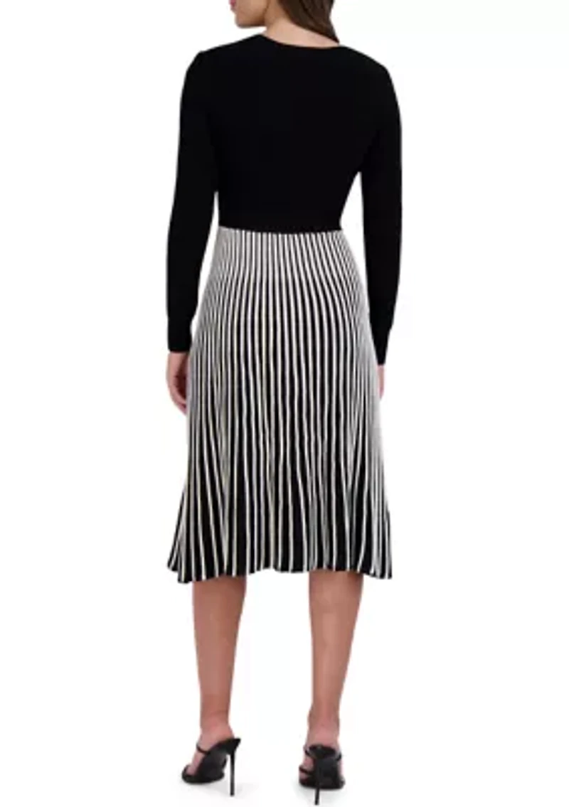 Women's Rib Pleated Belted Dress