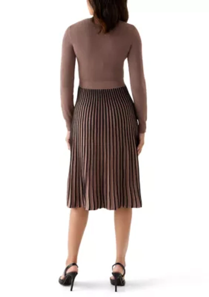 Women's Rib Pleated Belted Dress