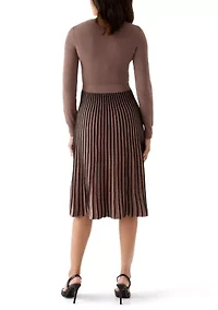 Women's Rib Pleated Belted Dress