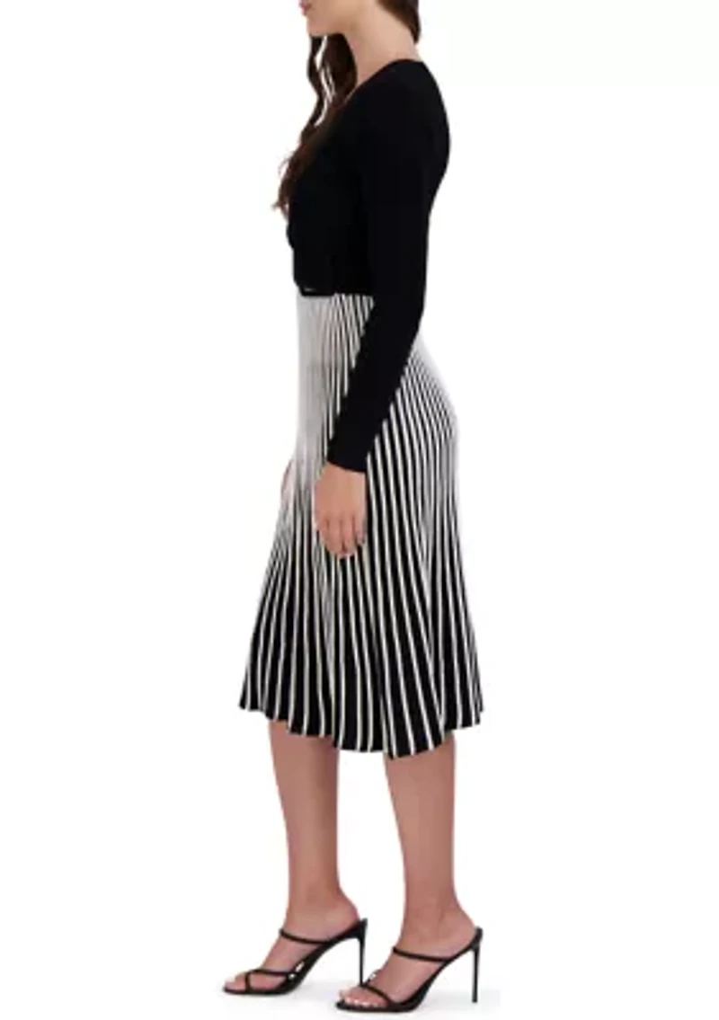 Women's Rib Pleated Belted Dress