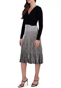 Women's Rib Pleated Belted Dress