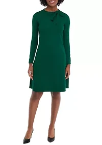 Women's Long Sleeve Crew Neck Solid Midi Knit A-Line Dress