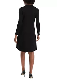 Women's Long Sleeve Crew Neck Solid Midi Knit A-Line Dress