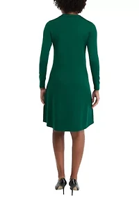 Women's Long Sleeve Crew Neck Solid Midi Knit A-Line Dress