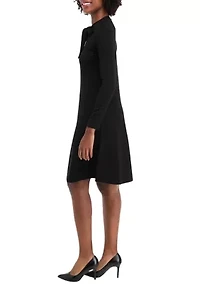 Women's Long Sleeve Crew Neck Solid Midi Knit A-Line Dress