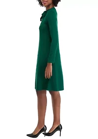 Women's Long Sleeve Crew Neck Solid Midi Knit A-Line Dress