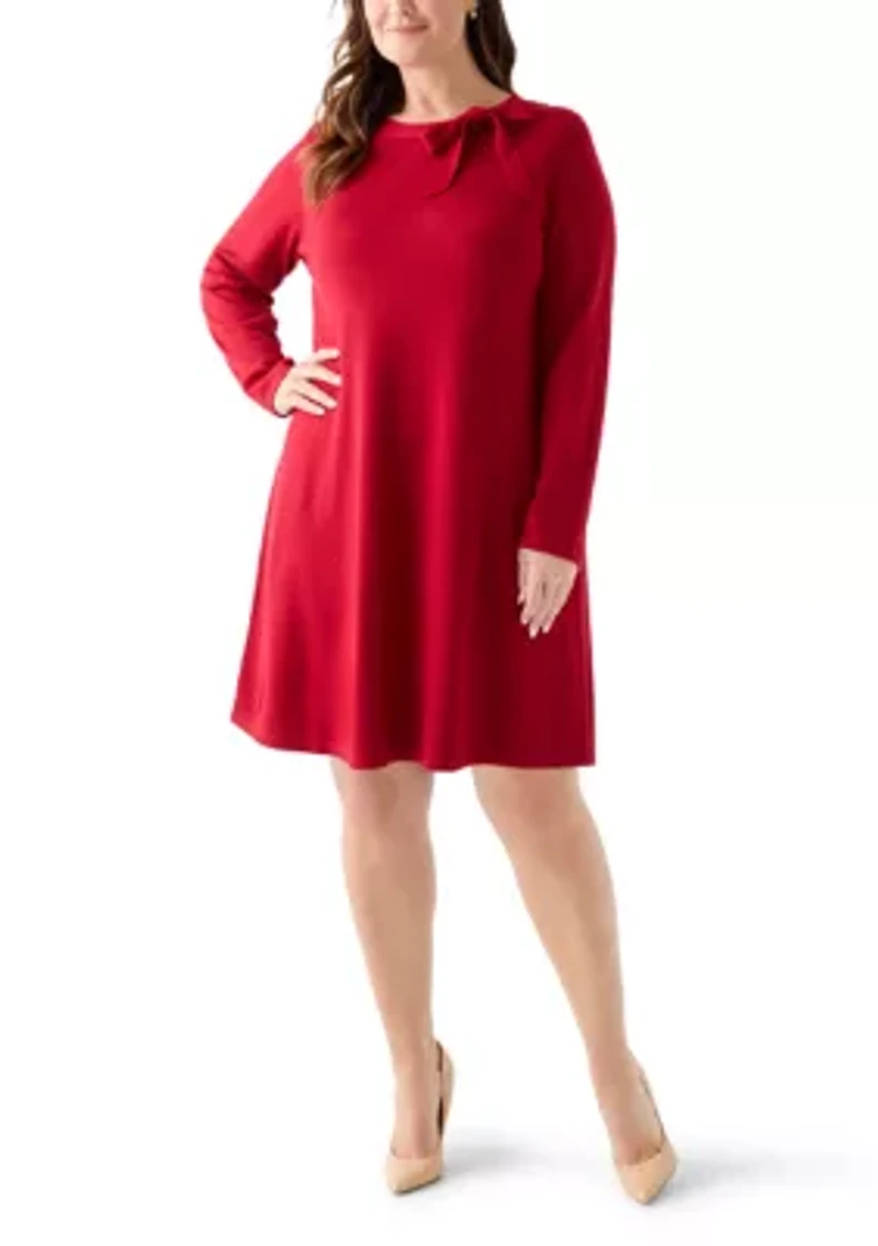 Plus Bow Neck Fit and Flare Sweater Dress
