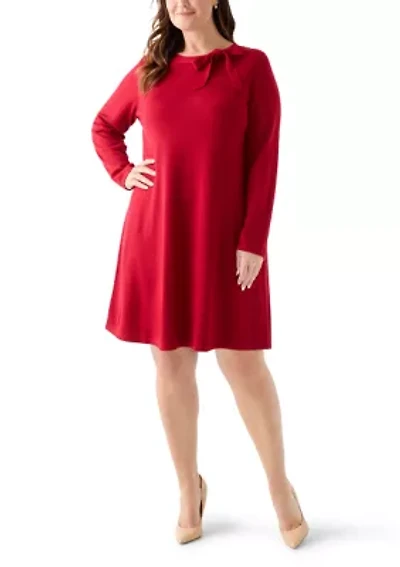 Plus Bow Neck Fit and Flare Sweater Dress