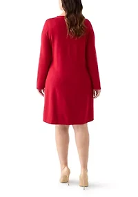 Plus Bow Neck Fit and Flare Sweater Dress
