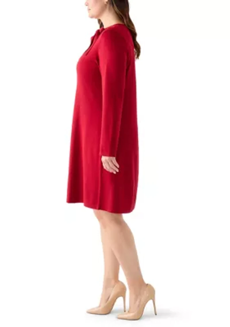 Plus Bow Neck Fit and Flare Sweater Dress
