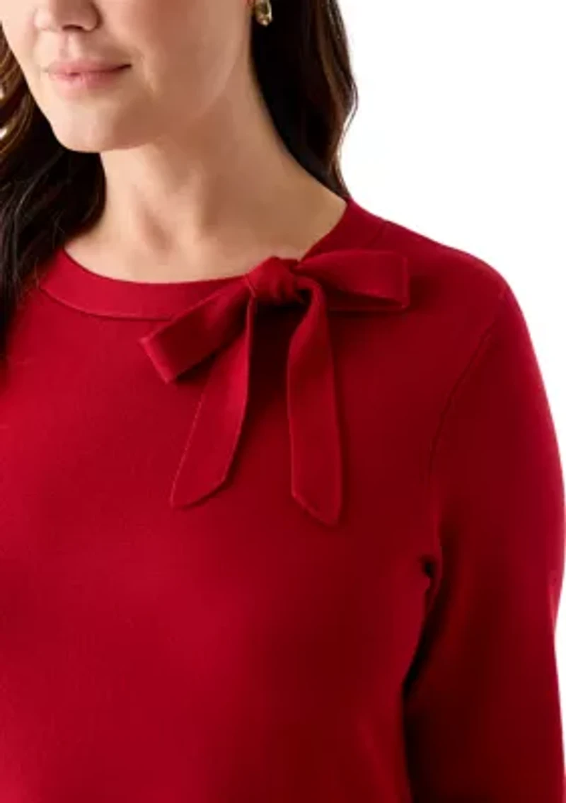 Plus Bow Neck Fit and Flare Sweater Dress