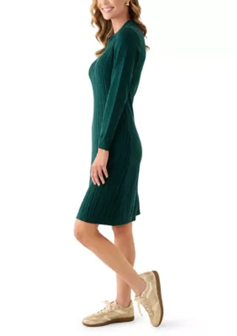 Women's Long Sleeve Cable Sweater Mini Dress