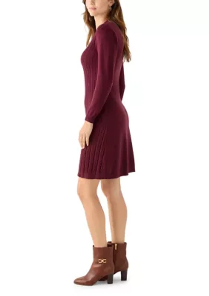 Women's Long Sleeve Cable Sweater Mini Dress
