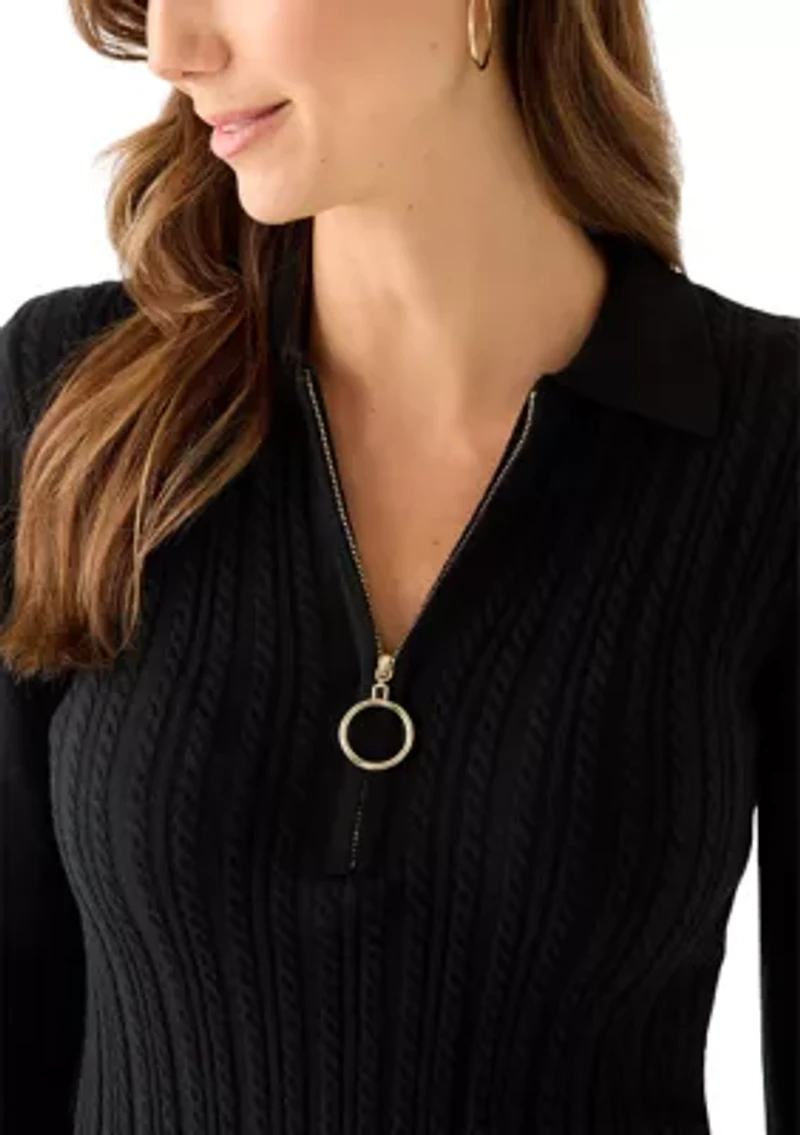 Women's Long Sleeve Cable Sweater Mini Dress