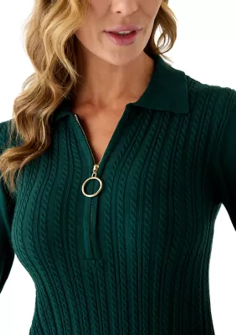 Women's Long Sleeve Cable Sweater Mini Dress