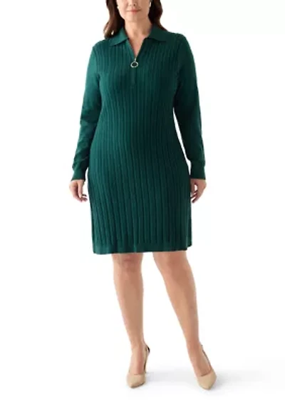 Plus Long Sleeve V-Neck Solid Sweater Dress