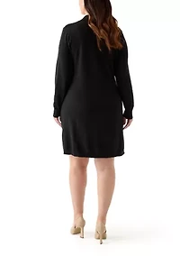 Plus Long Sleeve V-Neck Solid Sweater Dress