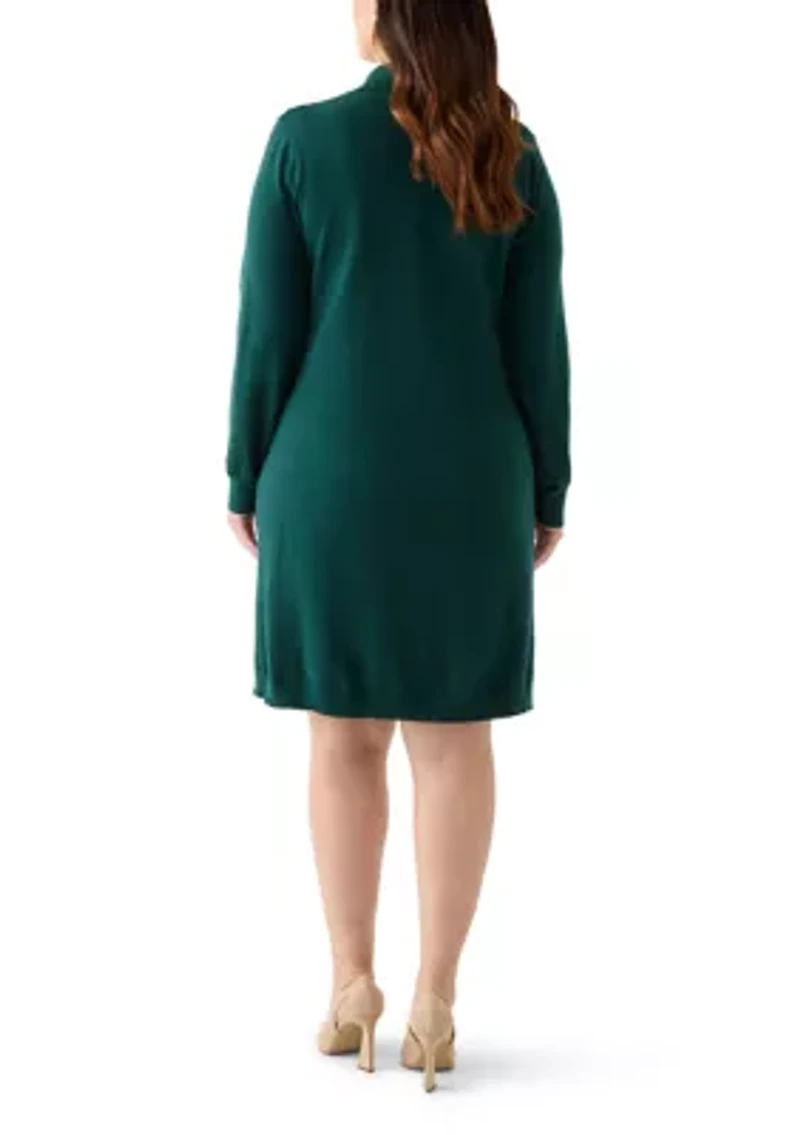 Plus Long Sleeve V-Neck Solid Sweater Dress