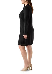 Plus Long Sleeve V-Neck Solid Sweater Dress