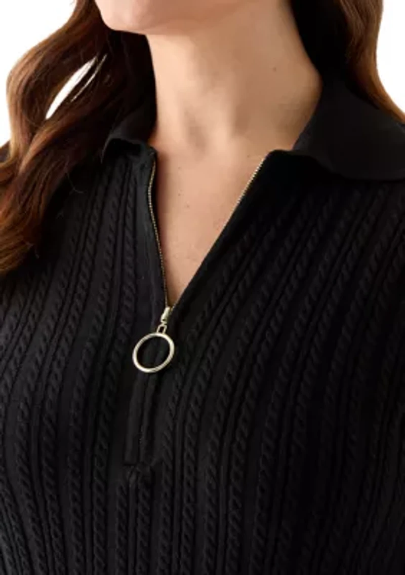 Plus Long Sleeve V-Neck Solid Sweater Dress