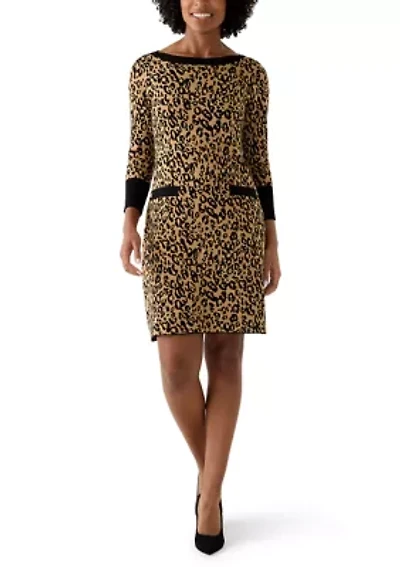Women's Long Sleeve Leopard Print Sweater Dress