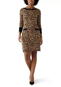 Women's Long Sleeve Leopard Print Sweater Dress