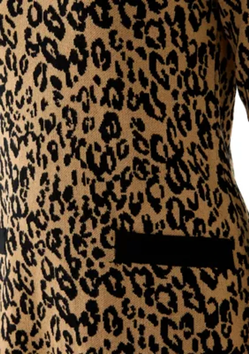 Women's Long Sleeve Leopard Print Sweater Dress