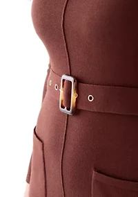 Women's Long Sleeve Mock Neck Belted Sweater Midi Dress