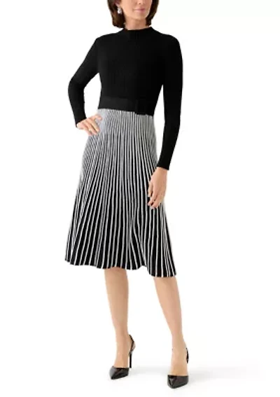 Women's Long Sleeve Mock Neck Belted Sweater Dress