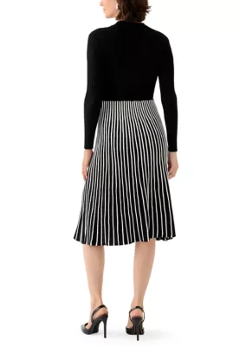 Women's Long Sleeve Mock Neck Belted Sweater Dress