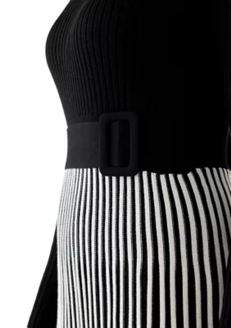 Women's Long Sleeve Mock Neck Belted Sweater Dress