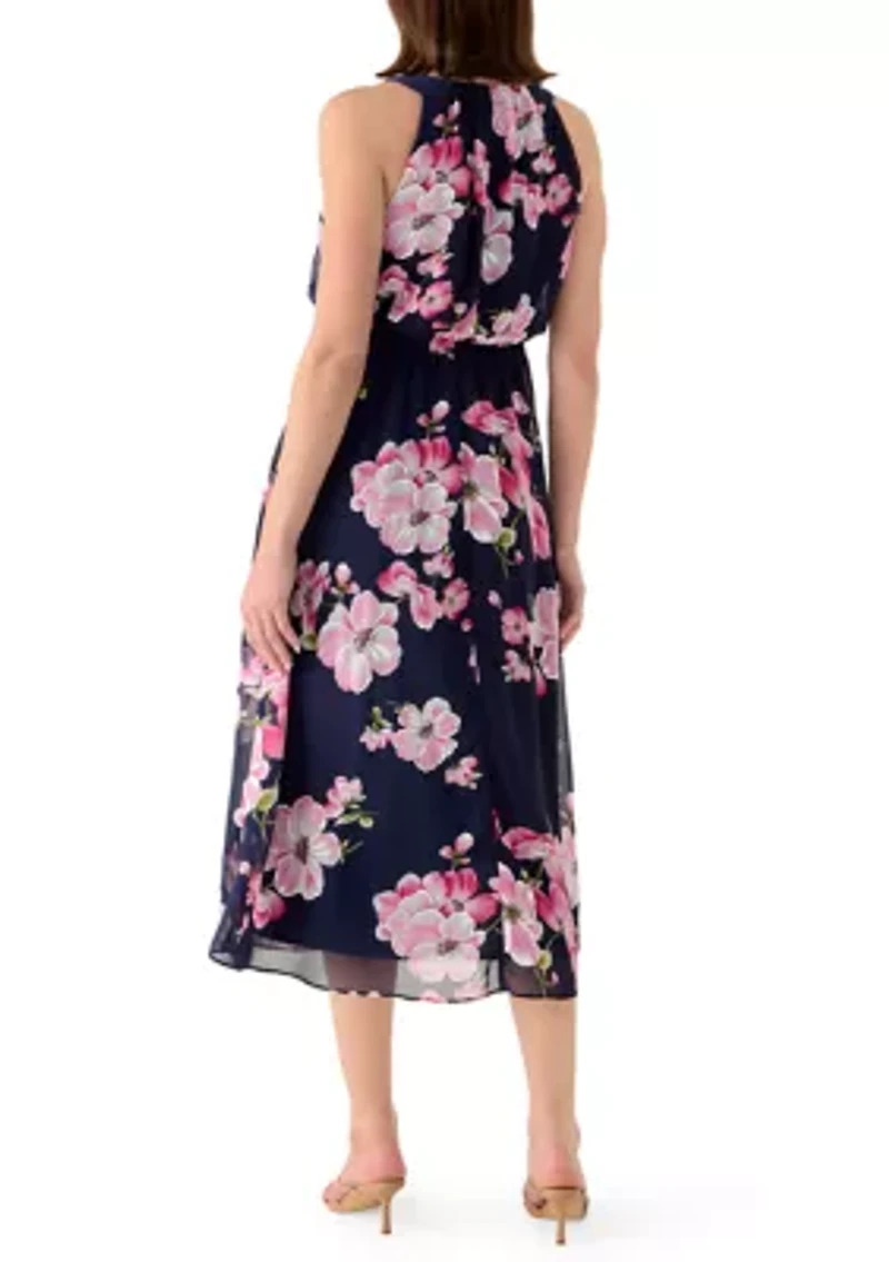 Women's Sleeveless Halter Floral Chiffon Dress