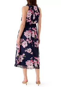 Women's Sleeveless Halter Floral Chiffon Dress