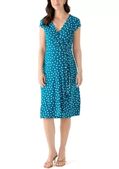 Women's Sleeveless Dot Print Surplice Midi Dress