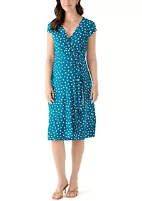 Women's Sleeveless Dot Print Surplice Midi Dress